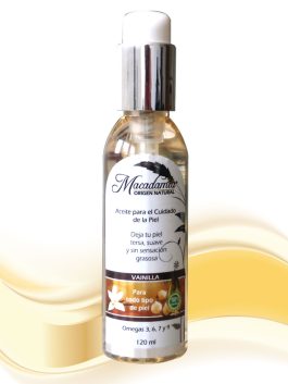 Aceite de Macadamia x 120 ml aroma a vainilla nutre y humecta sin sensación grasosa Macadamia Origen Natural
